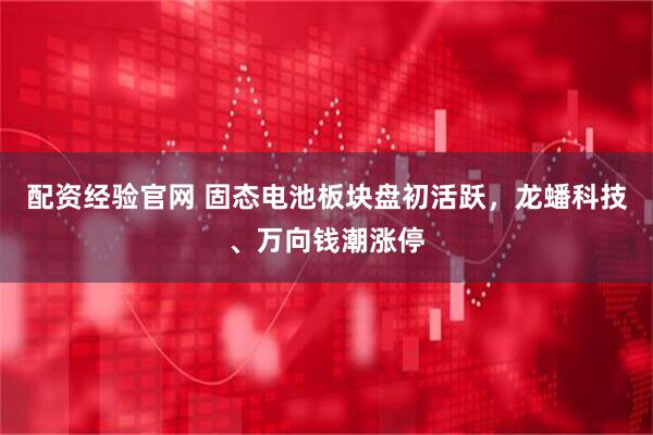 配资经验官网 固态电池板块盘初活跃，龙蟠科技、万向钱潮涨停