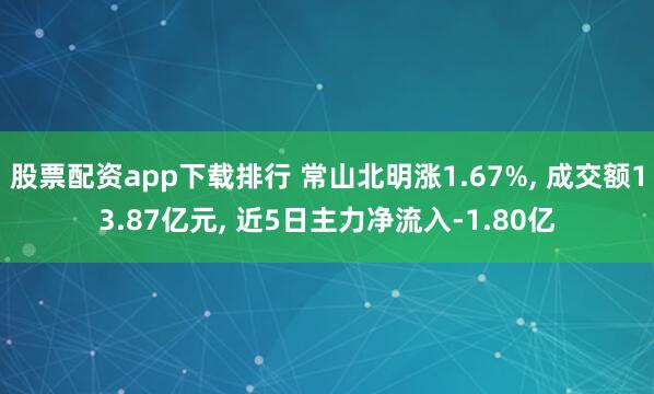 股票配资app下载排行 常山北明涨1.67%, 成交额13.87亿元, 近5日主力净流入-1.80亿