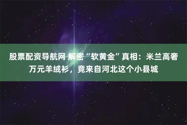 股票配资导航网 解密“软黄金”真相:米兰高奢万元羊绒衫,竟来自河北这个小县城